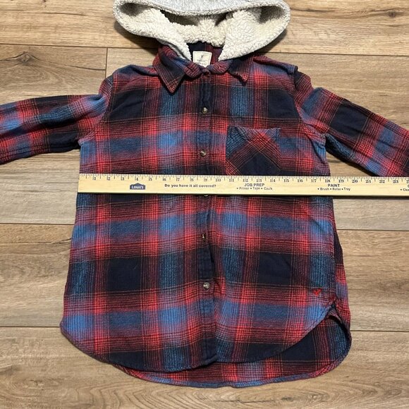 Women's American Eagle Vintage Boyfriend Flannel Shirt MEDIUM Hooded Button Up - Picture 5 of 12